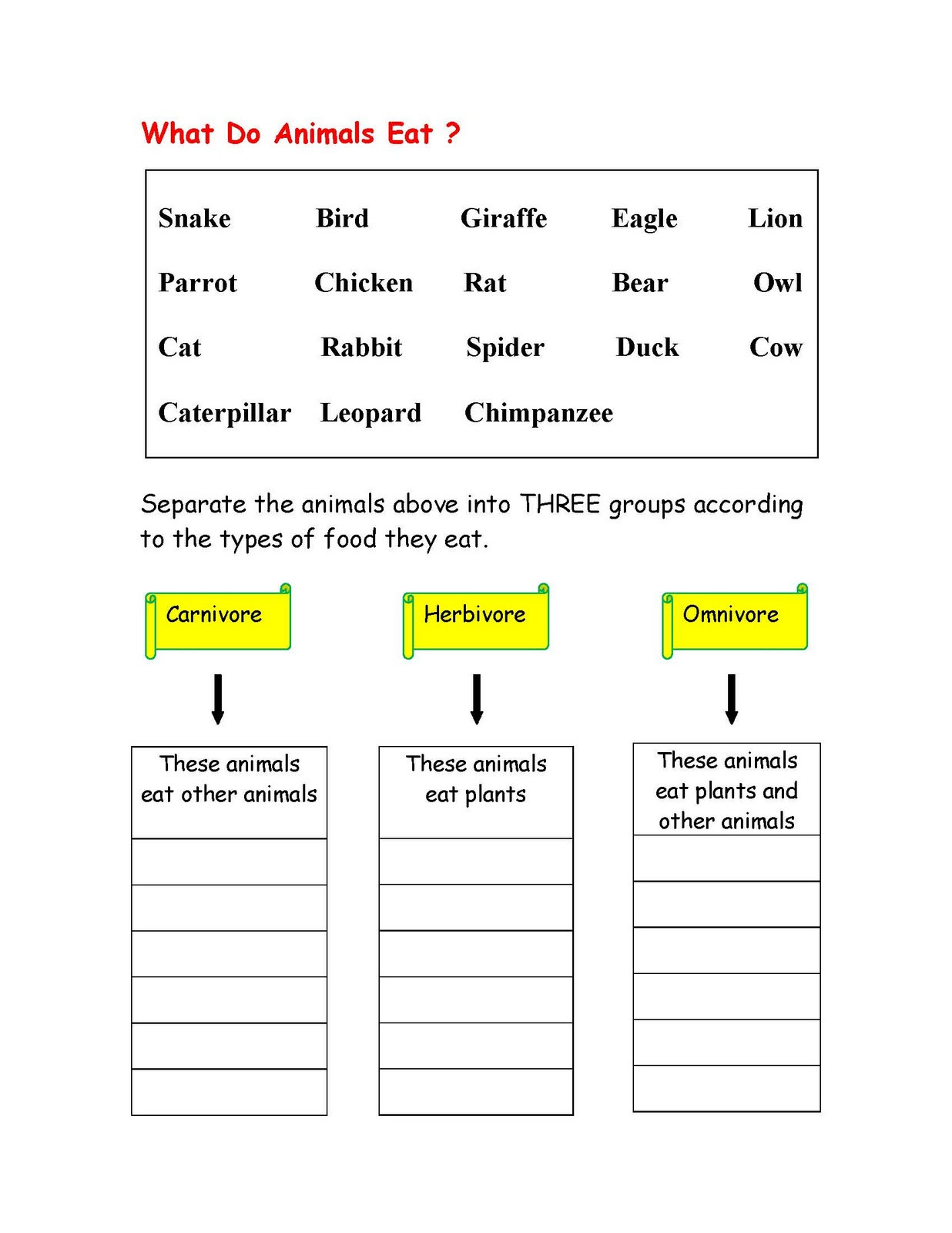 Animals Worksheets Classify