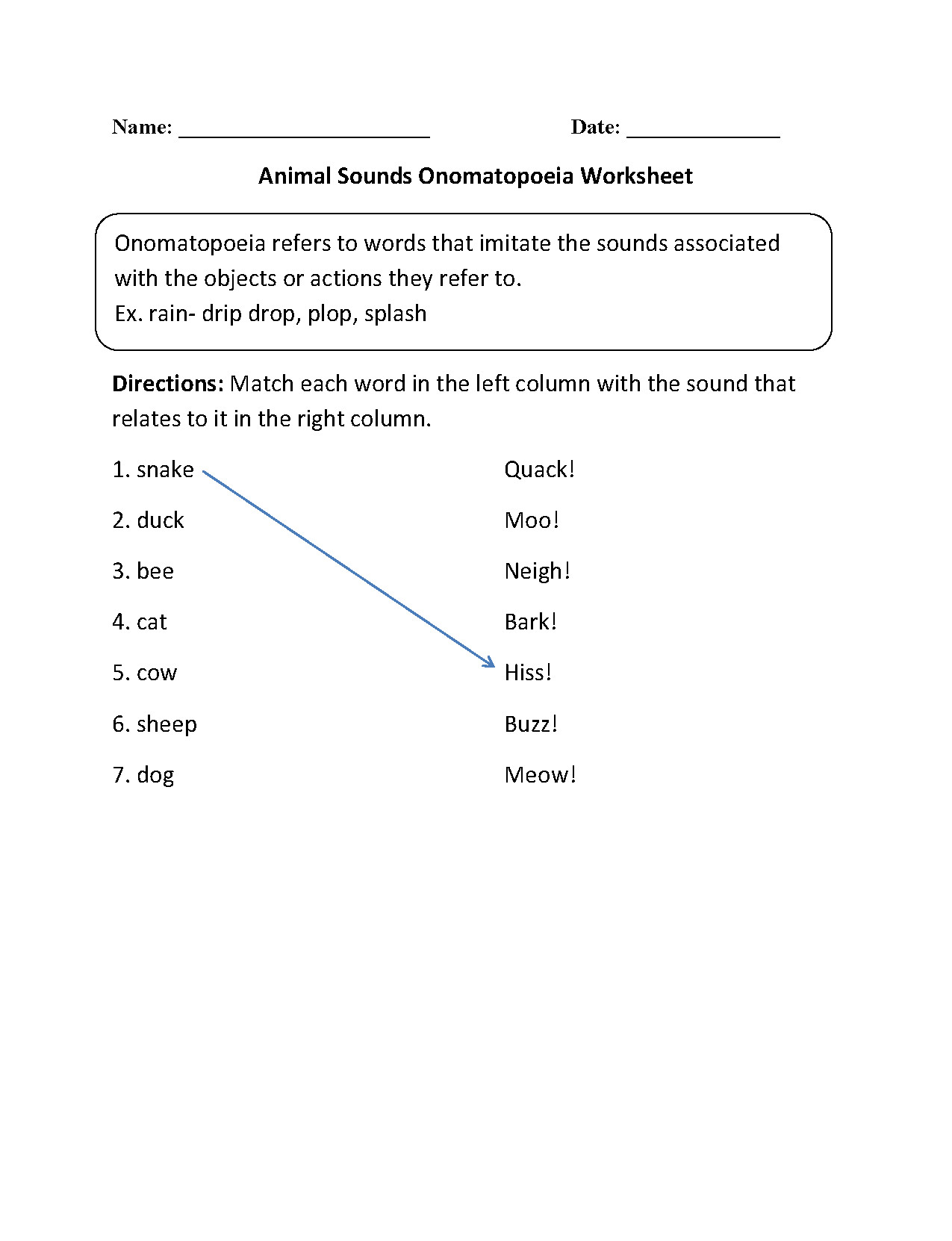 Animal Sounds omatopoeia Worksheet