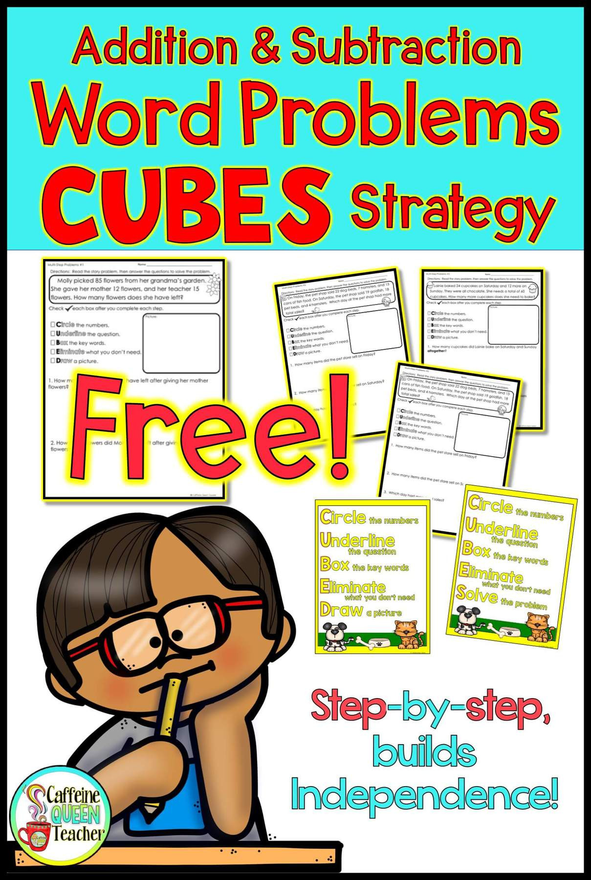 cubes word problem strategy worksheets for addition and subtraction image1