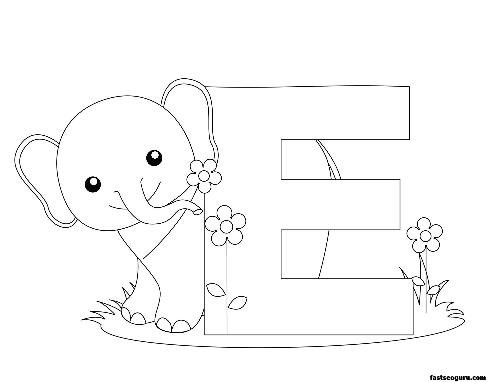 Printable Animal Alphabet Letter E for Elephant