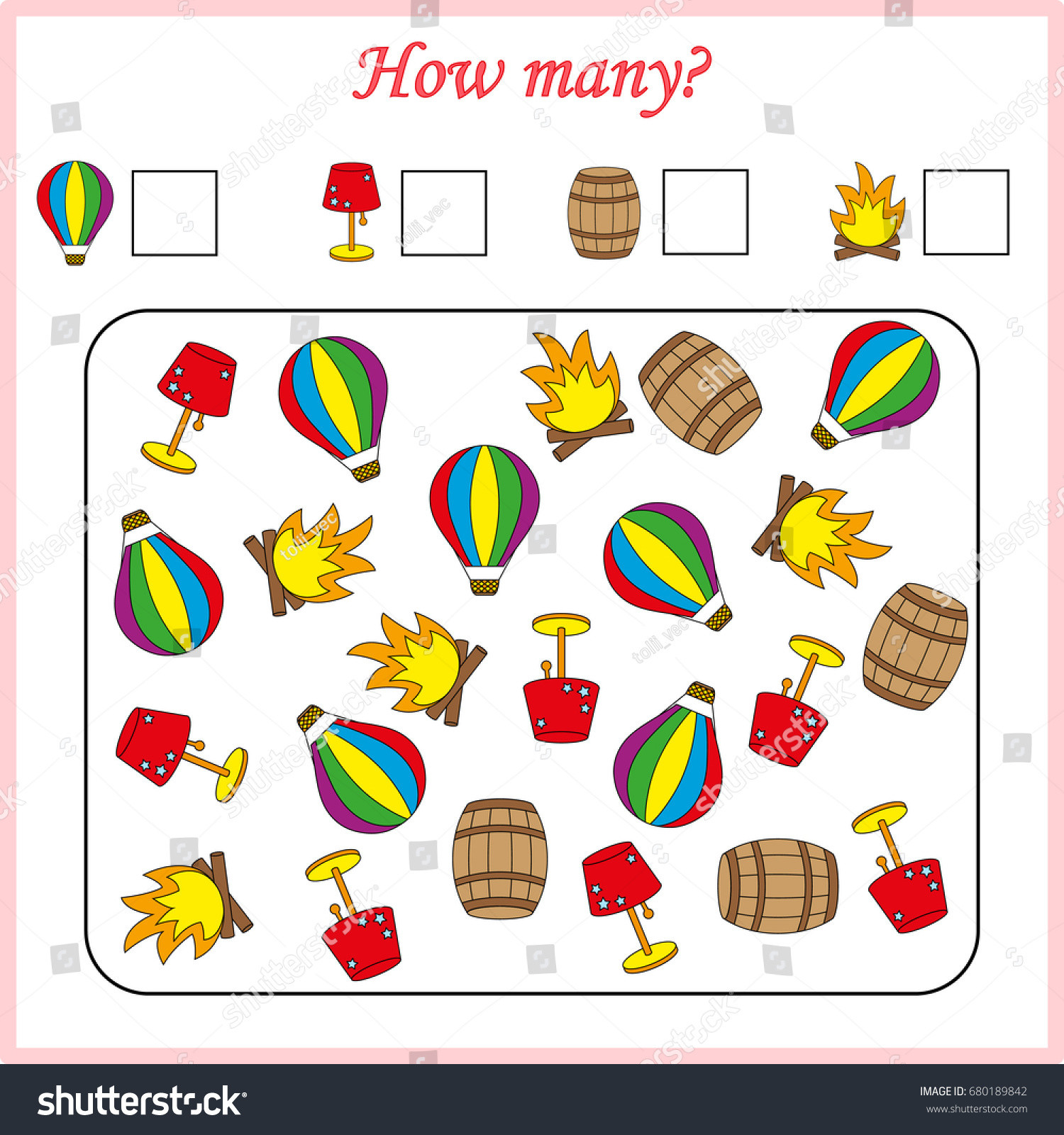 stock vector worksheet mathematics task how many objects learning mathematics numbers tasks for addition