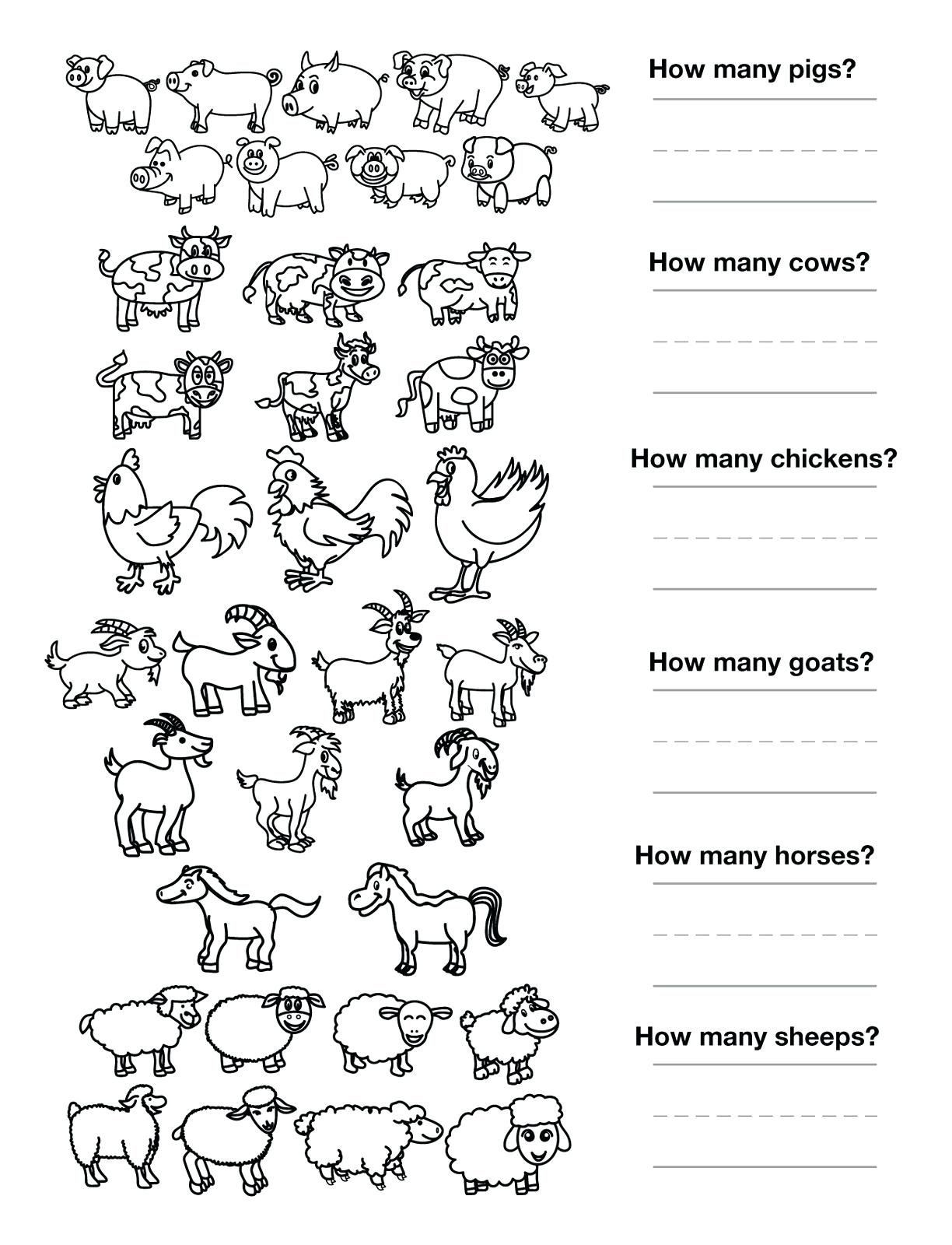 Farm Math Worksheets For Kindergarten