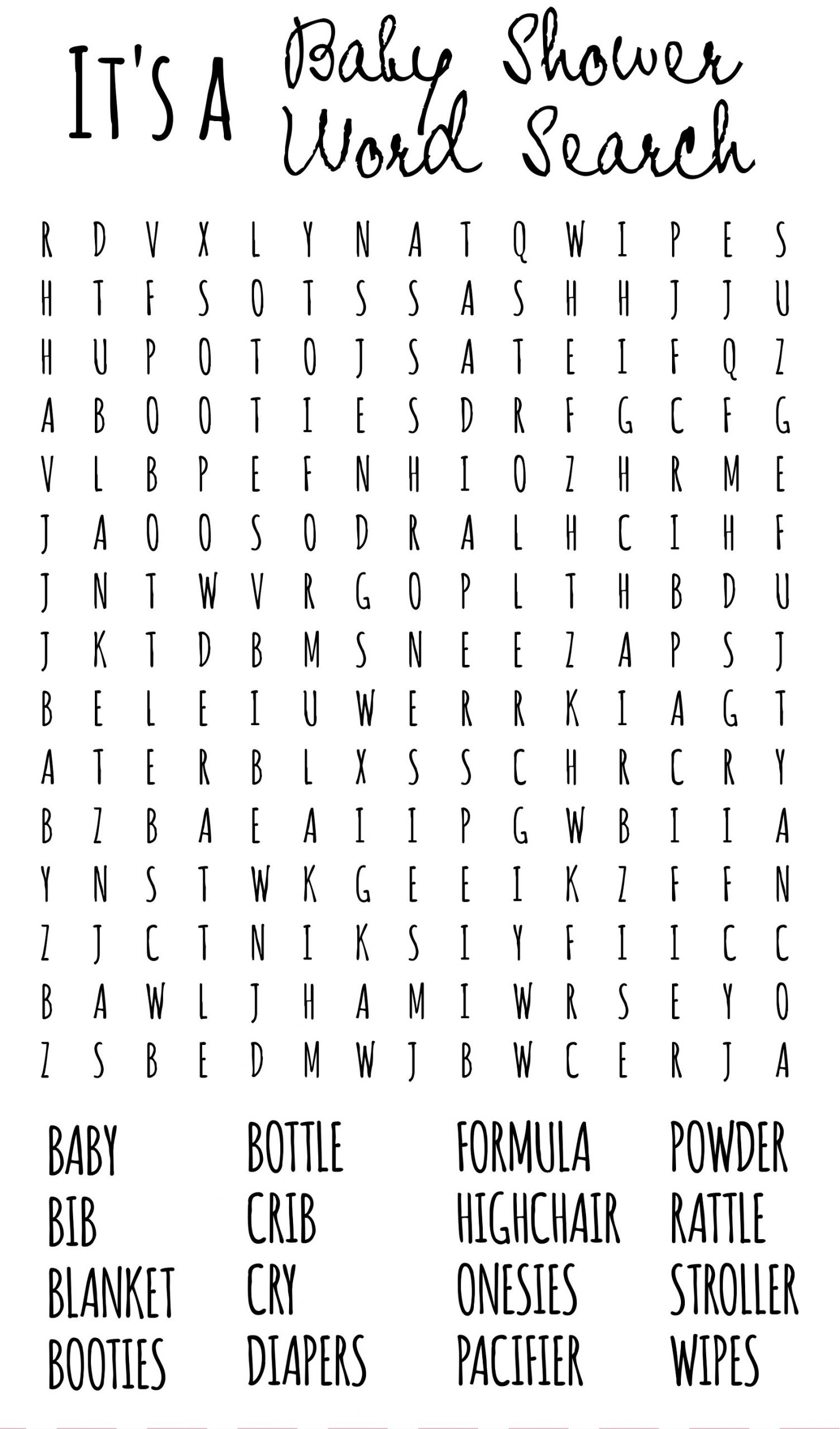free baby shower games printable worksheets word search