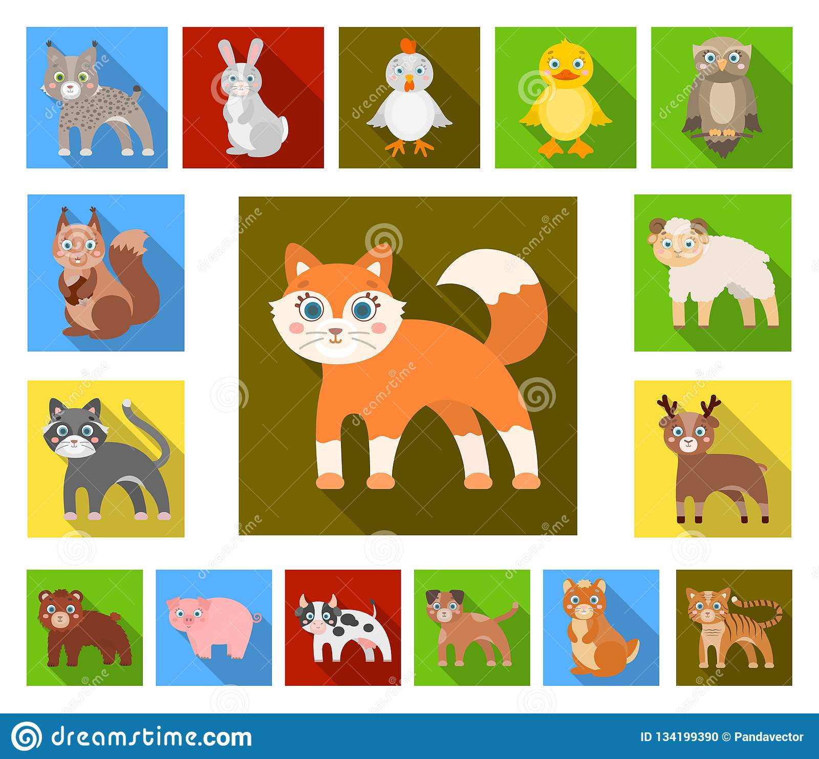 toy animals flat icons set collection design bird predator herbivore vector symbol stock web illustration