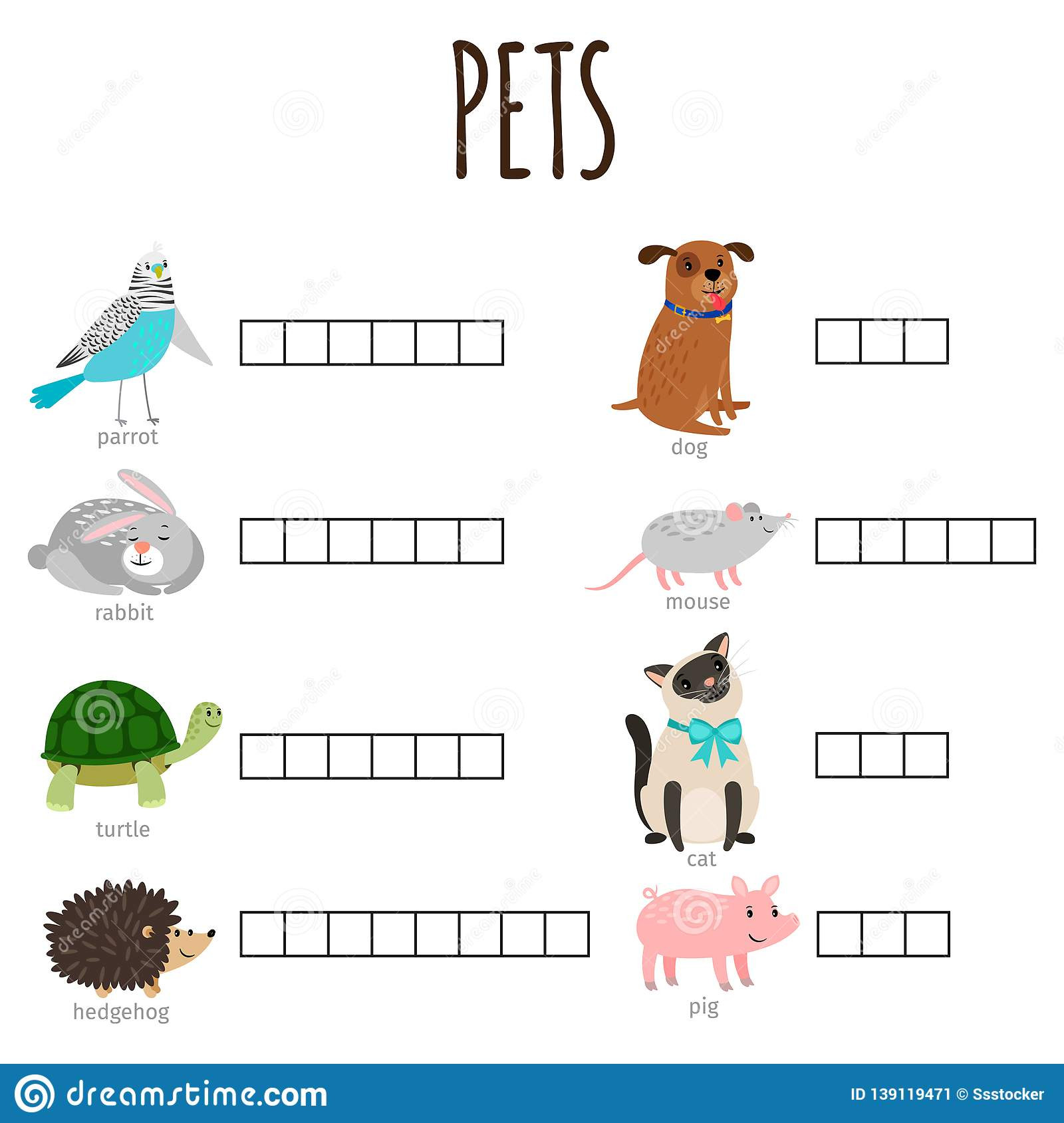 word game kids how named animal vector illustration cartoon character pets game puzzle word brainteaser solution