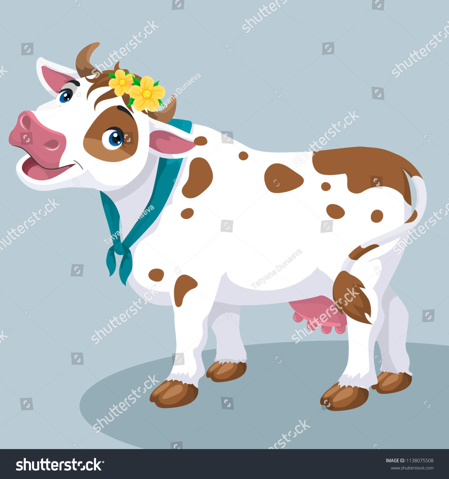 stock vector happy pretty cartoon cow in a kerchief around his neck illustration a smiling character a pretty