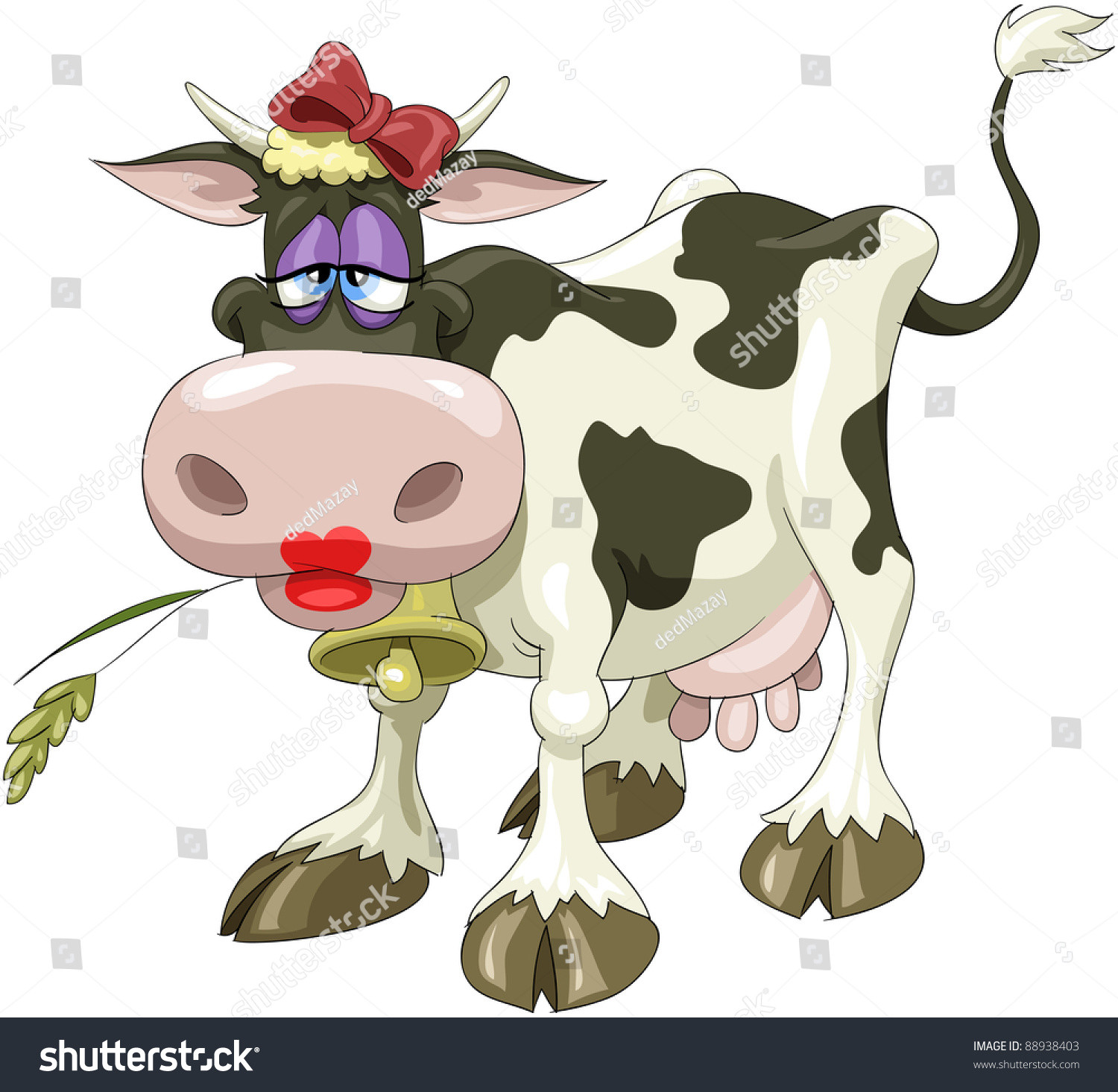 stock photo a pretty cow with a bow raster