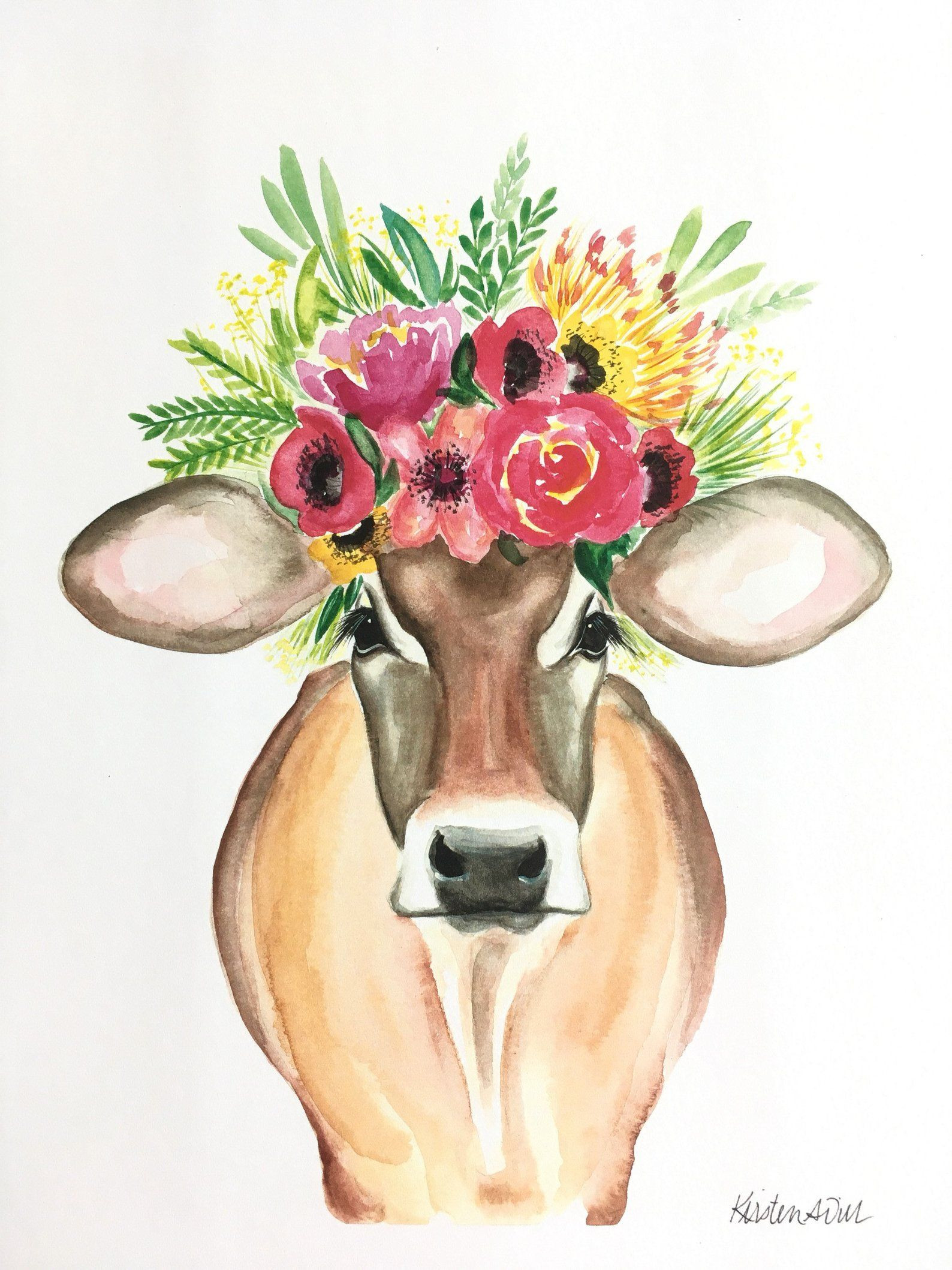 Cow Watercolor Farm Animals