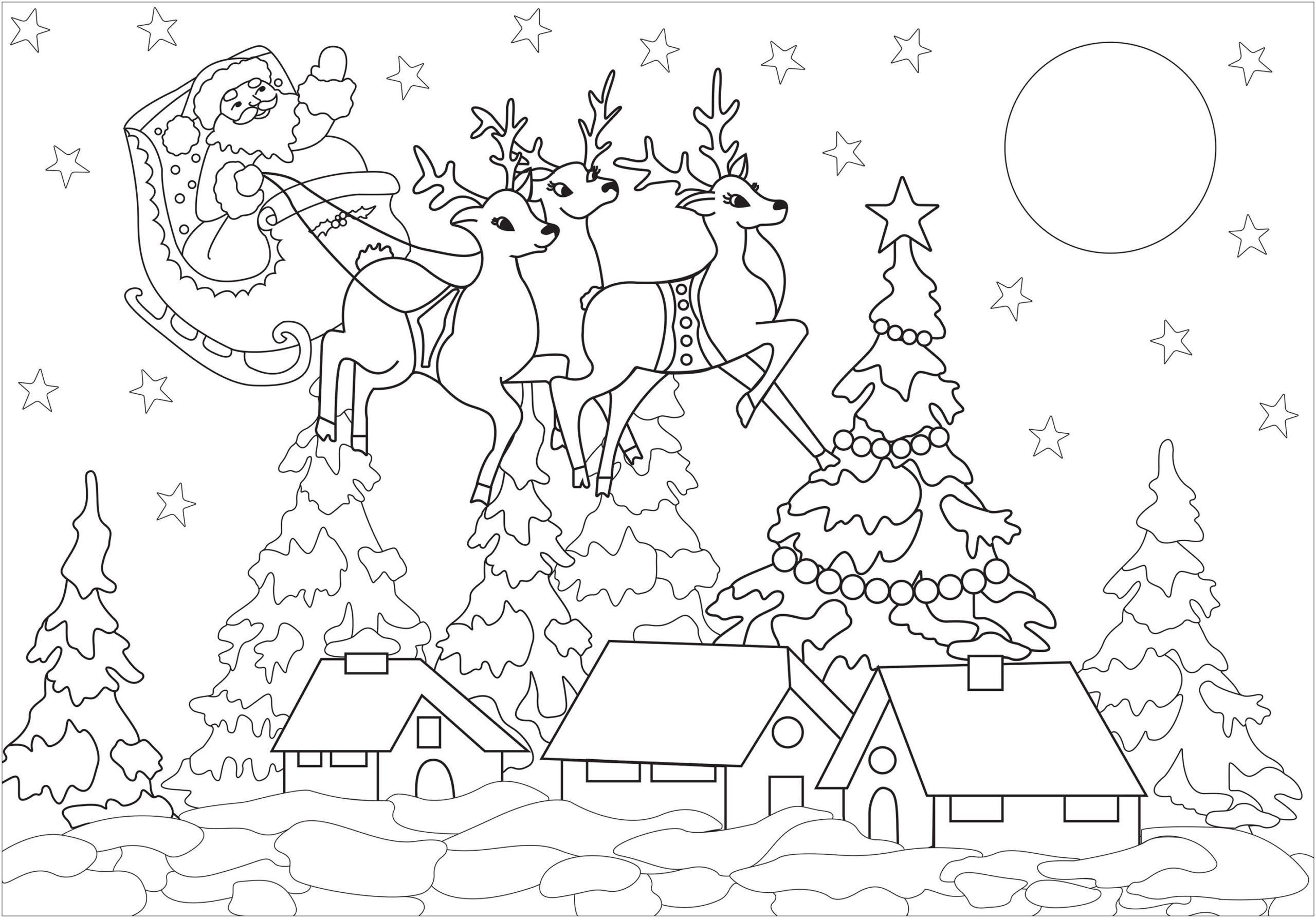 santa claus coloring for adults starry night christmas village farm animals pictures to print patterns kindergarten book kids teddy bear free printable unicorn sheets colouring kg scaled