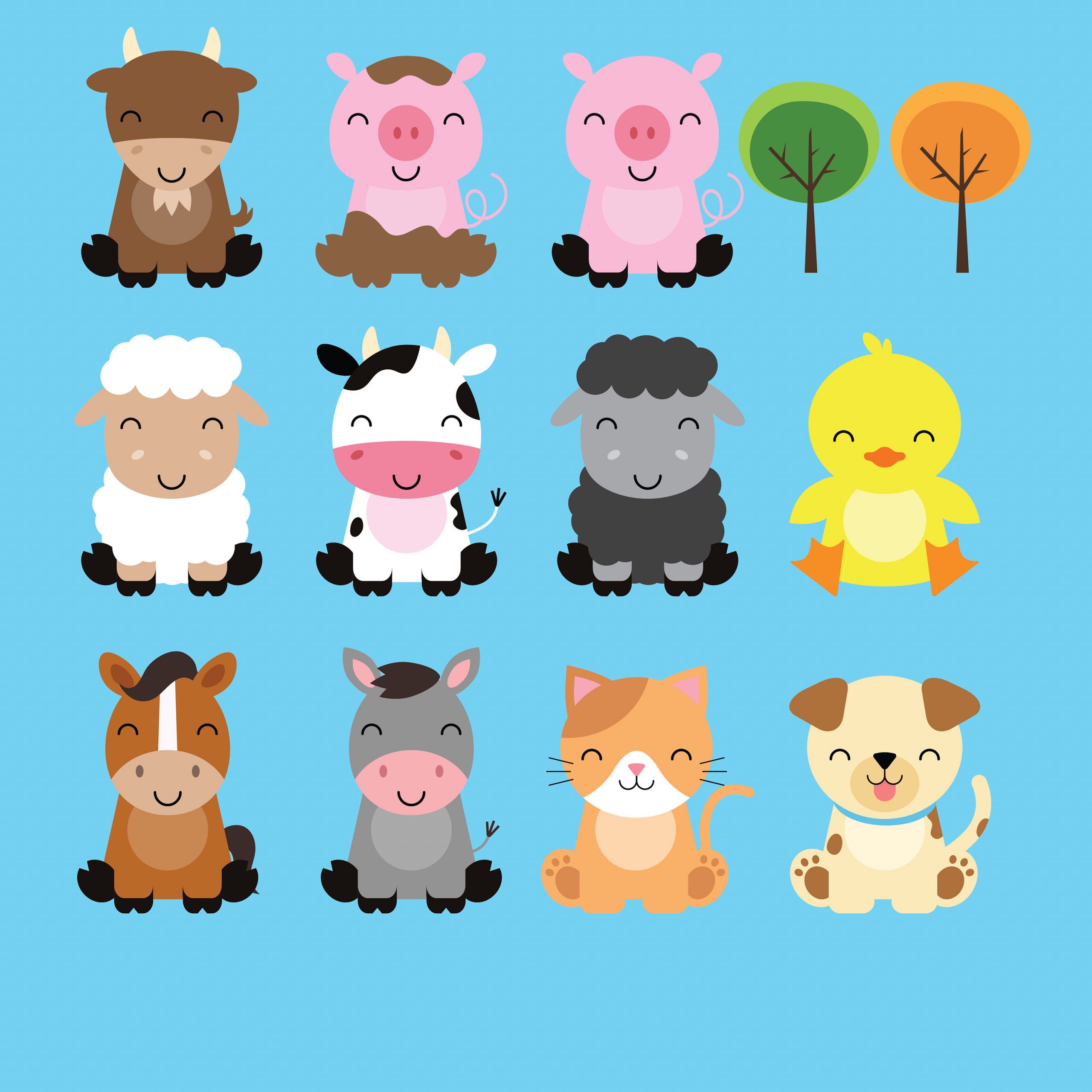 Cute Farm Animals Vector