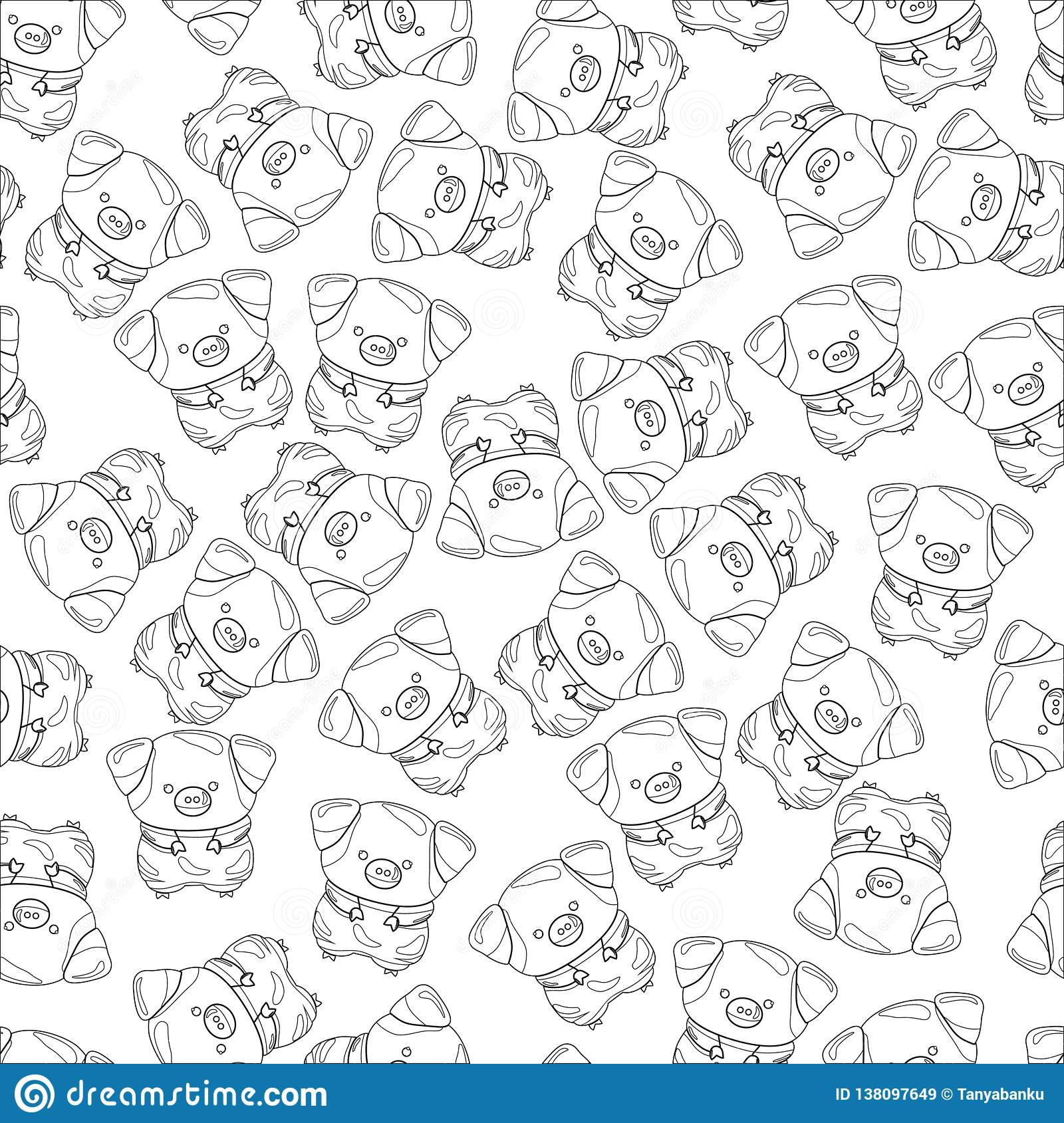 cute pig black white seamless pttern coloring paper page book cute pig black white seamless pttern vector