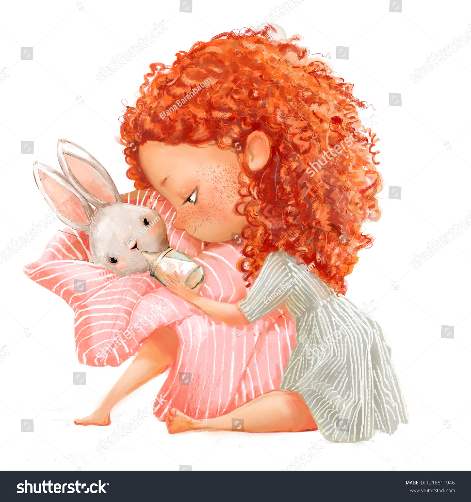 stock photo cute little girl with a baby hare on arms