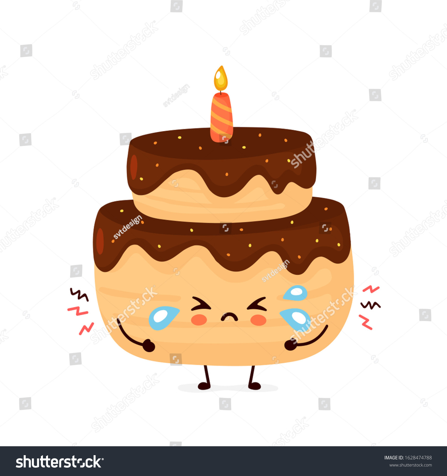 stock vector cute sad cry layered birthday party cake with one candle vector flat cartoon character