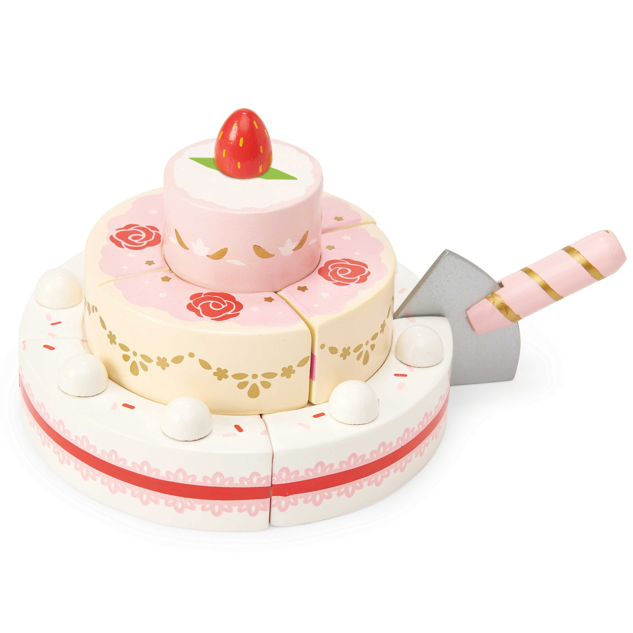 TV329 Party Celebration Wedding Wooden Toy Cake Strawberry Pink Gold