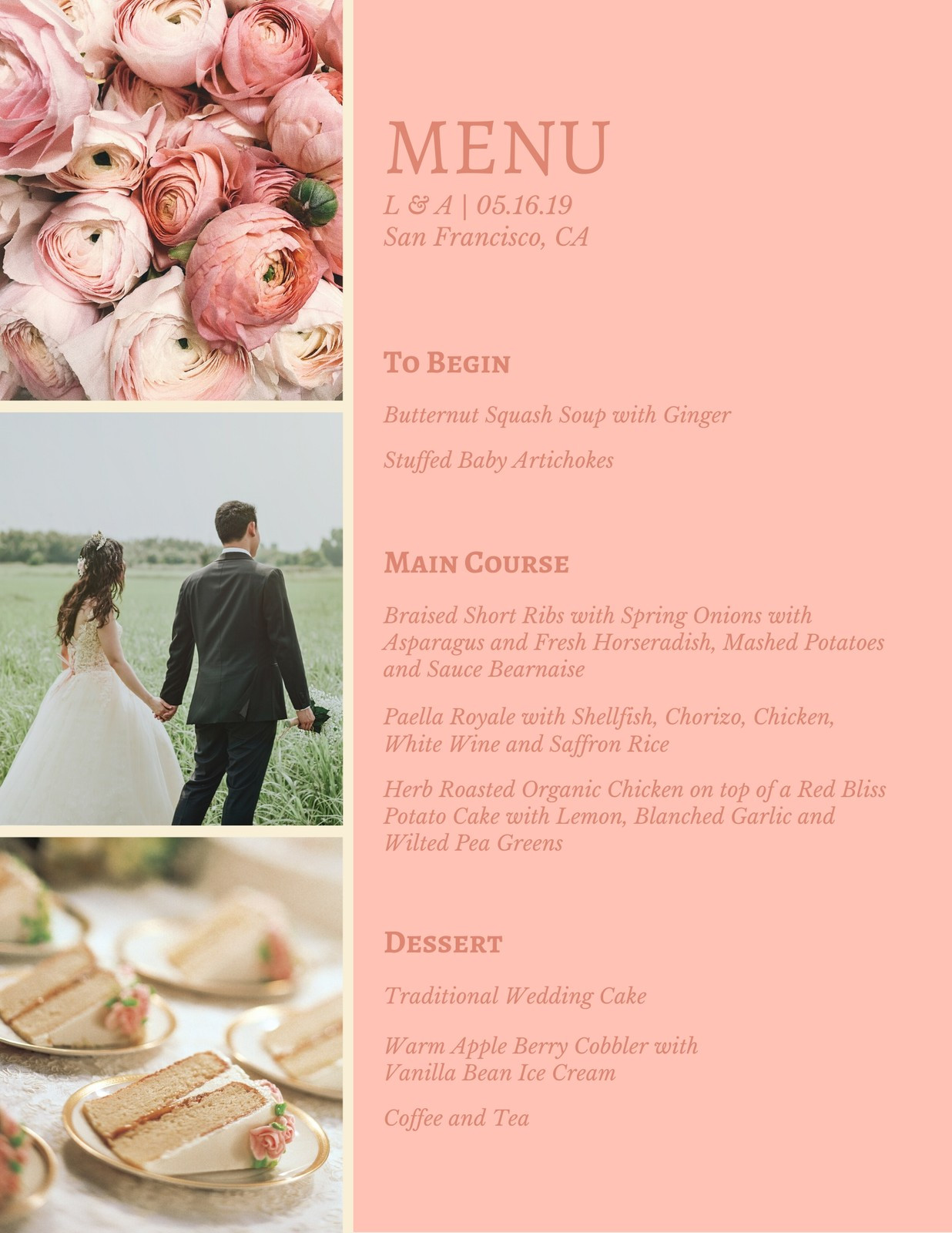 canva coral red rustic wedding menu 7 eV rZ42bY