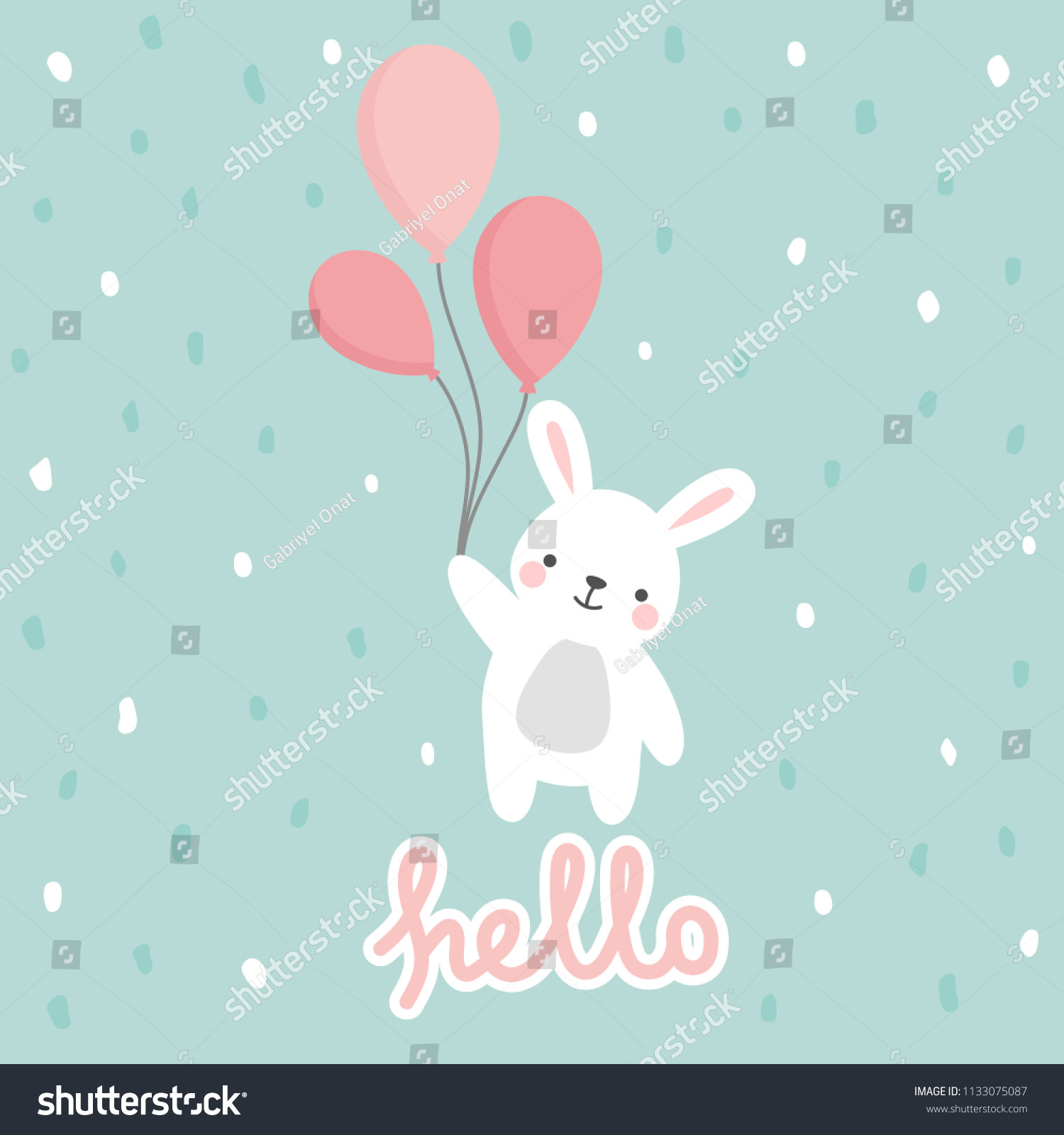 stock vector rabbit vector print baby shower card hello bunny with balloon cartoon illustration greeting