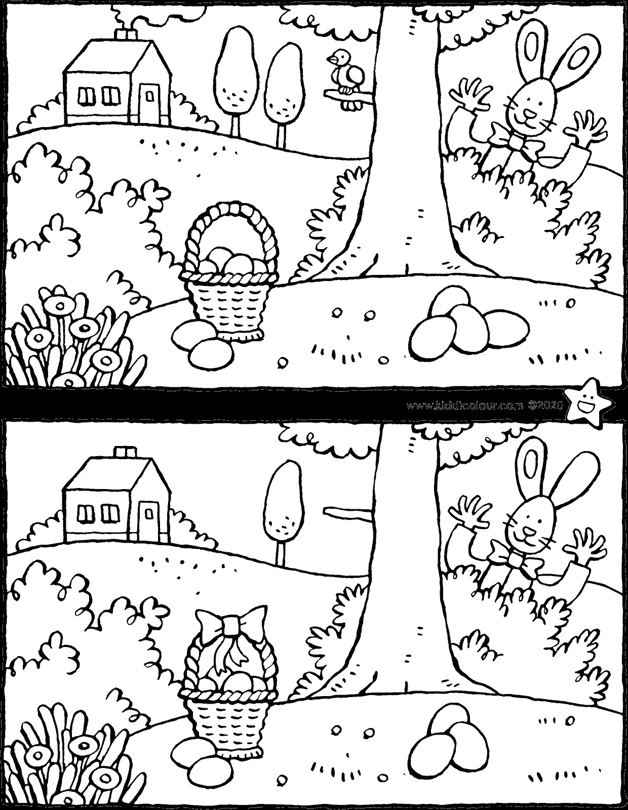 Easter spot the 7 differences colouring page drawing picture 01V