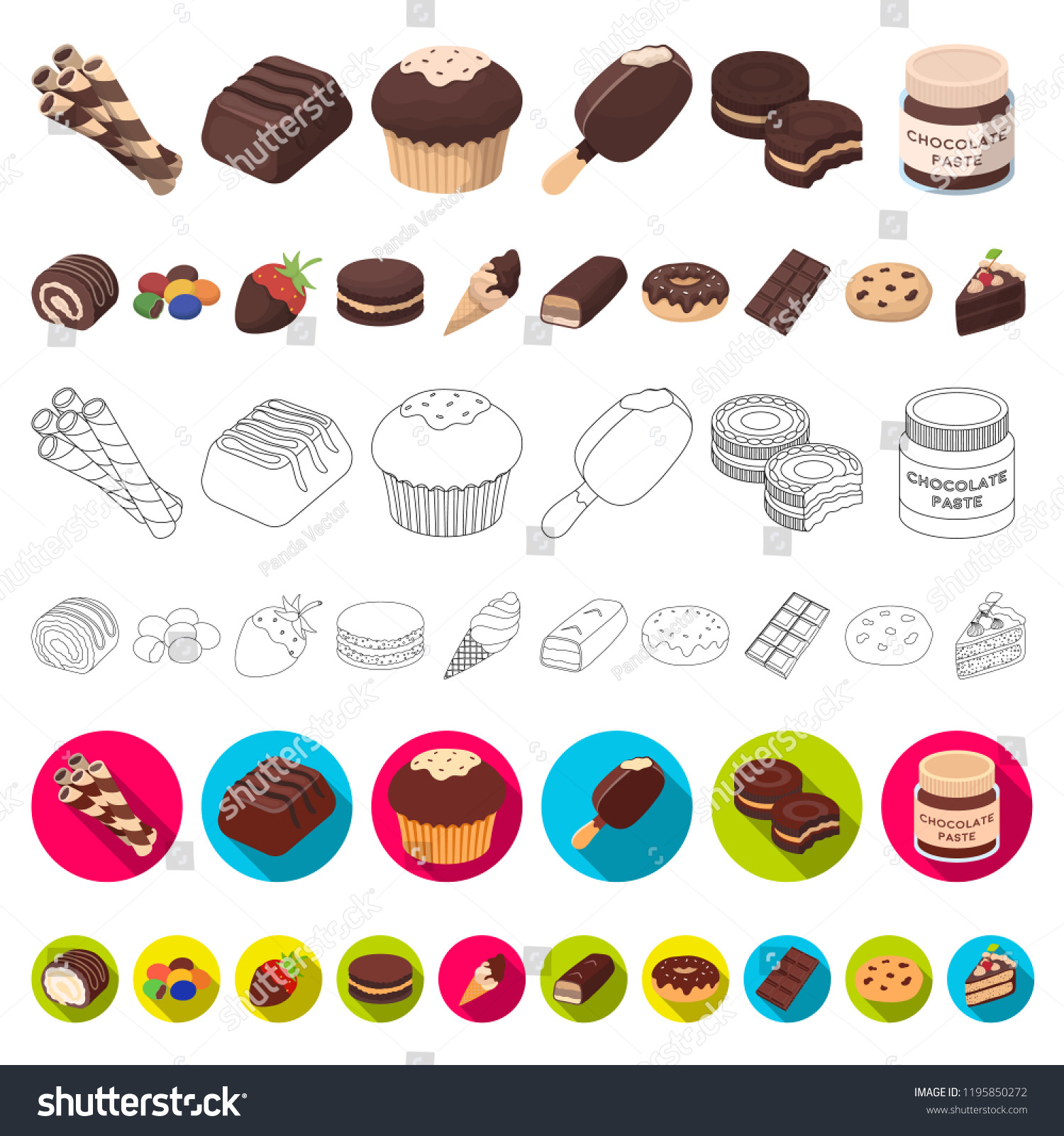 stock vector chocolate dessert cartoon icons in set collection for design chocolate and sweets vector symbol