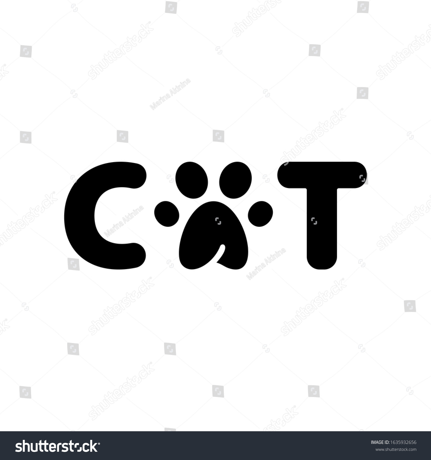 stock vector cutout silhouette title cat with paw print instead of letter a outline wordmark text logo flat