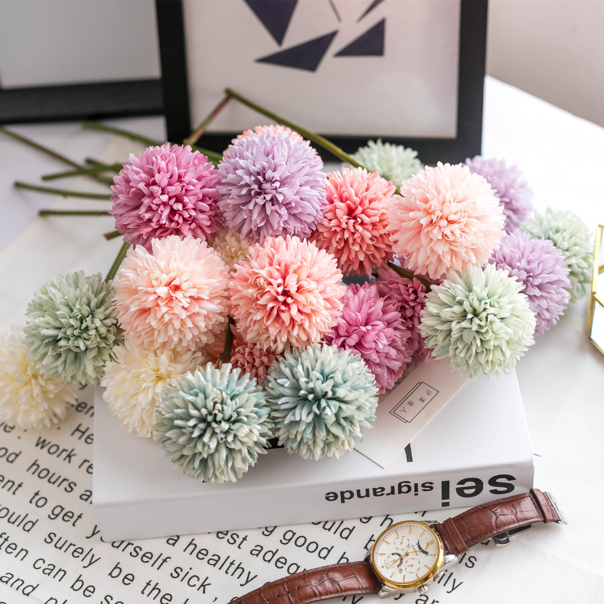 DIY Artificial Silk Dandelion Flower Ball Home Bedroom Table Decoration Fake Flower Wedding Hand Holding Flower