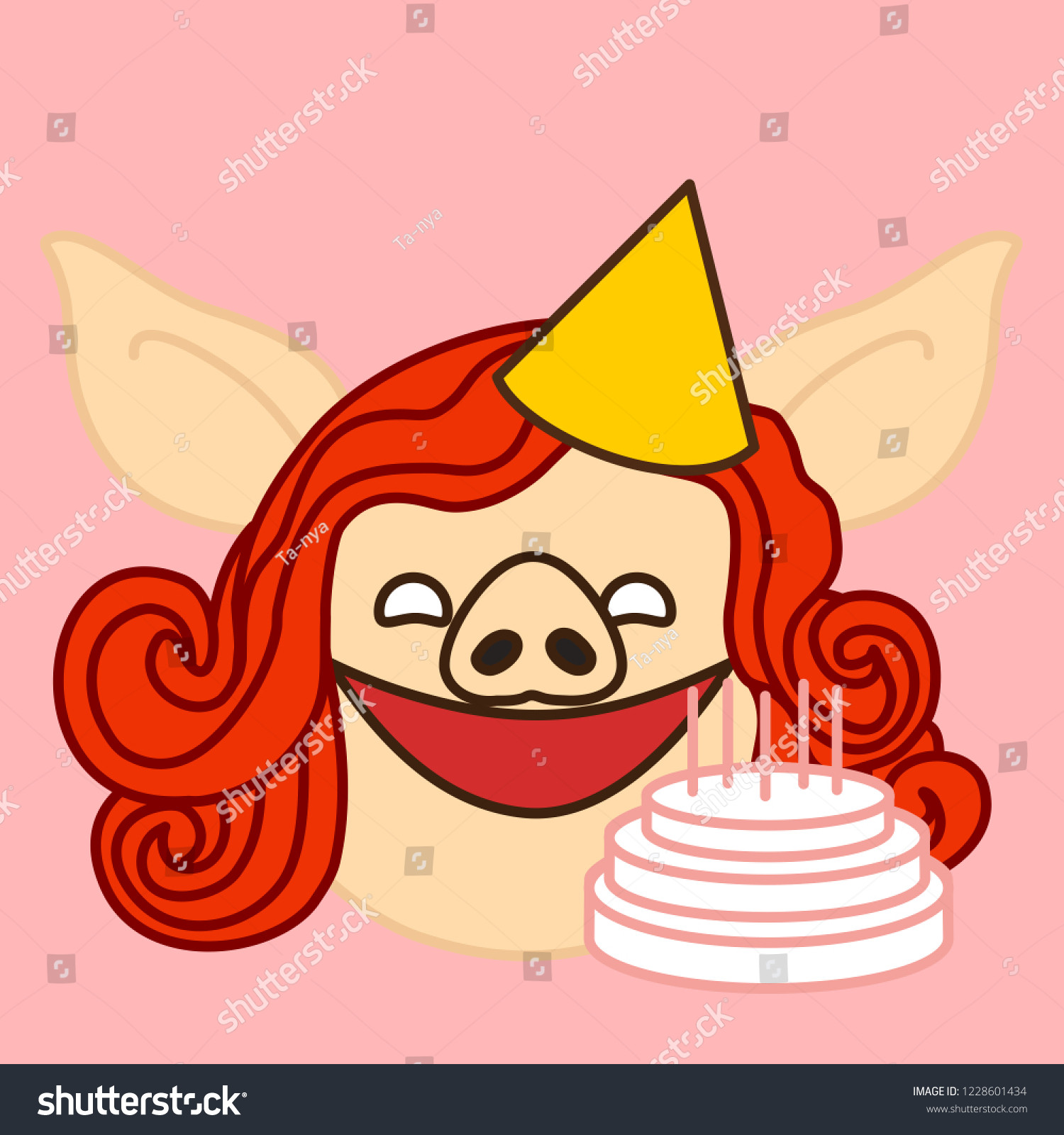 stock vector emoji with smiling pig woman celebrating her happy birthday in party hat with cake and candles