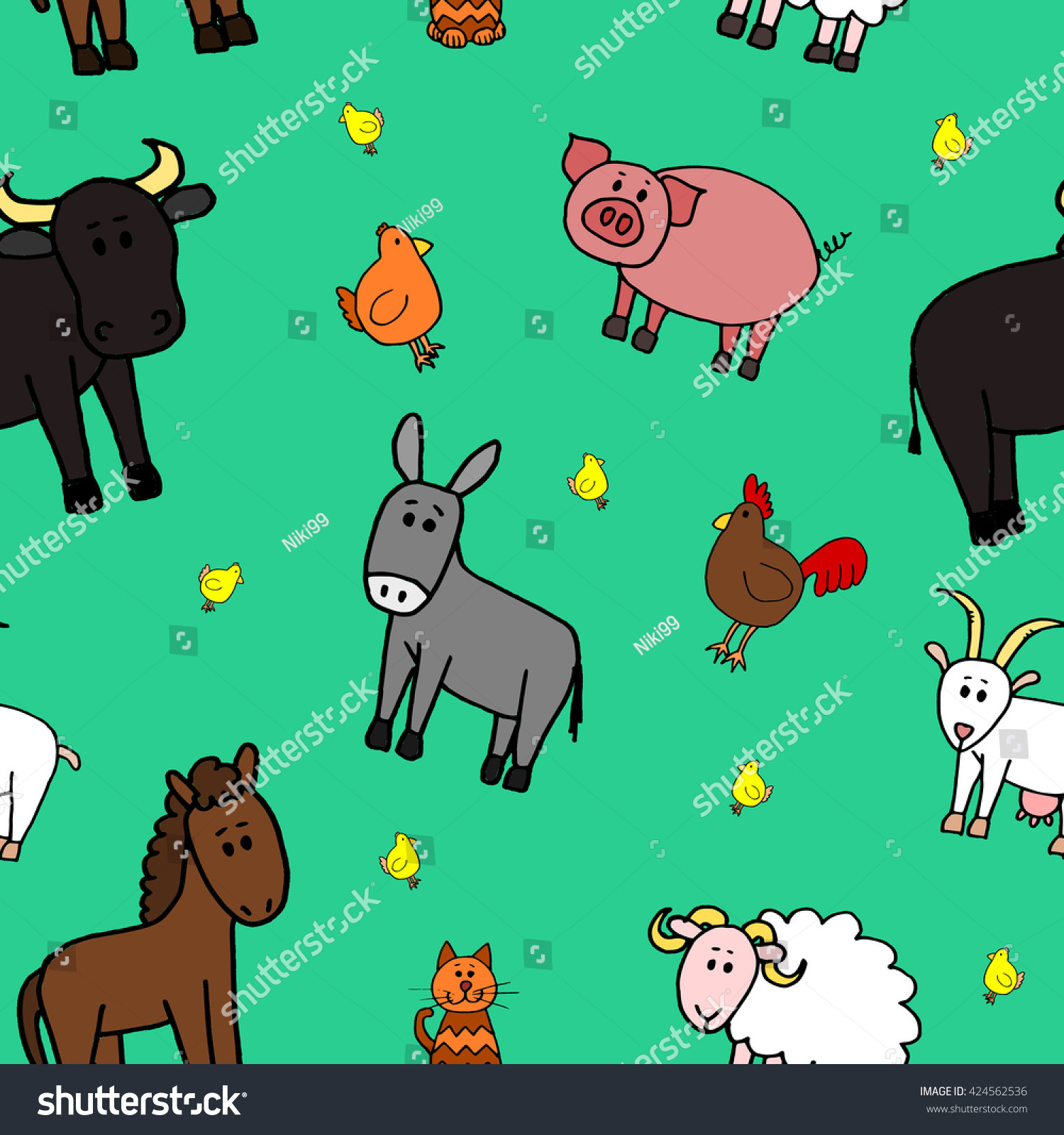 stock vector seamless pattern farm animals background