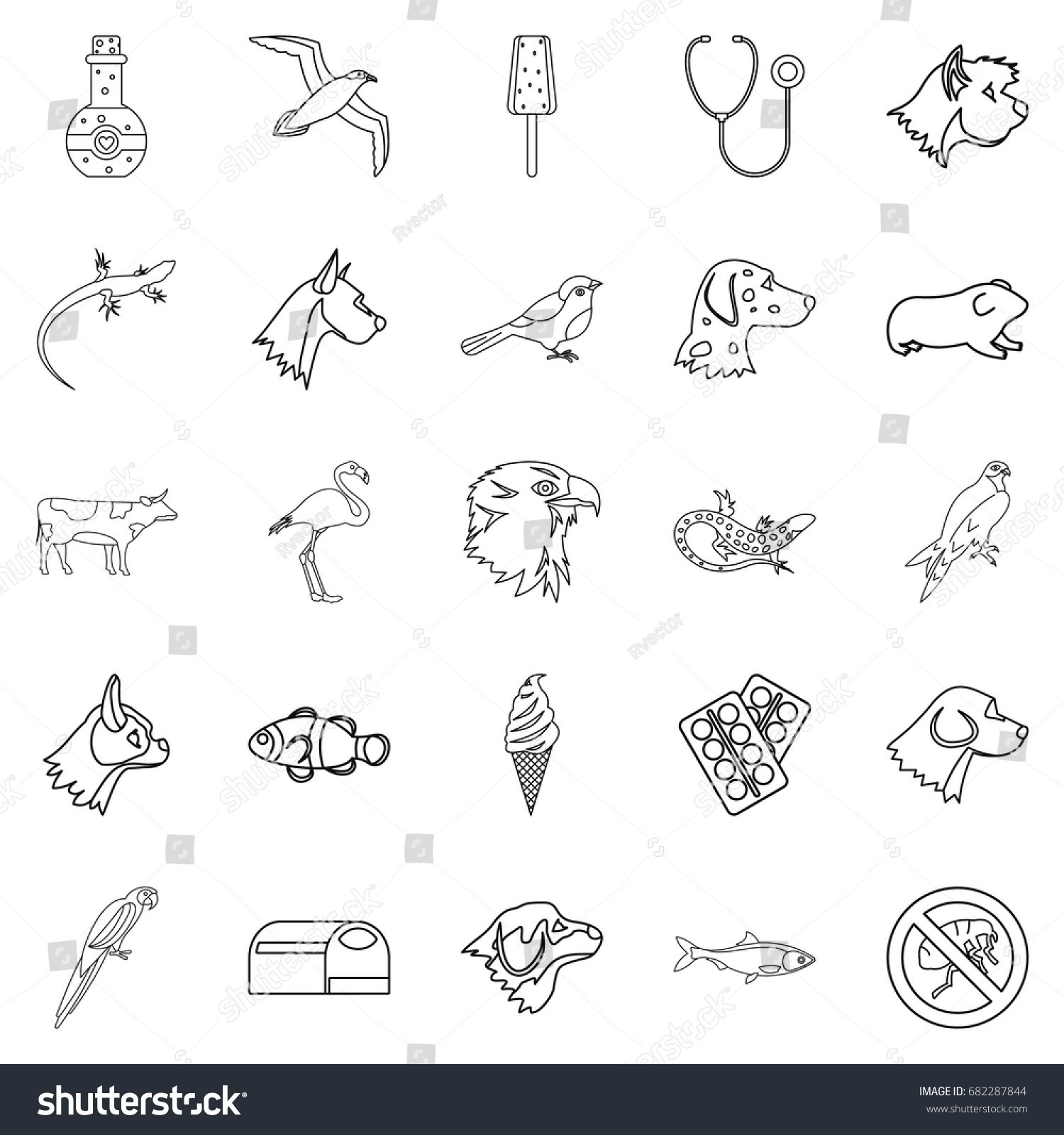 stock vector domesticated animals icons set outline set of domesticated animals vector icons for web