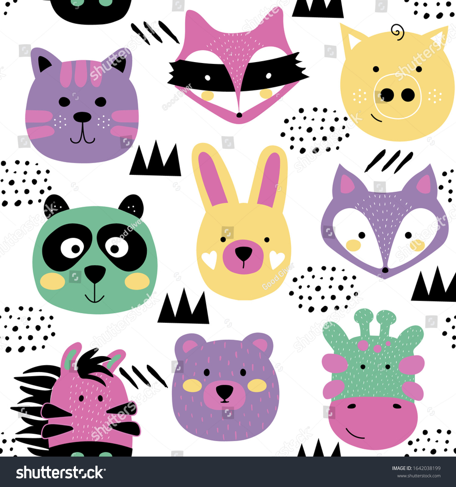 stock vector cute animals face texture seamless childish pattern with funny bunny bear panda fox raccoon