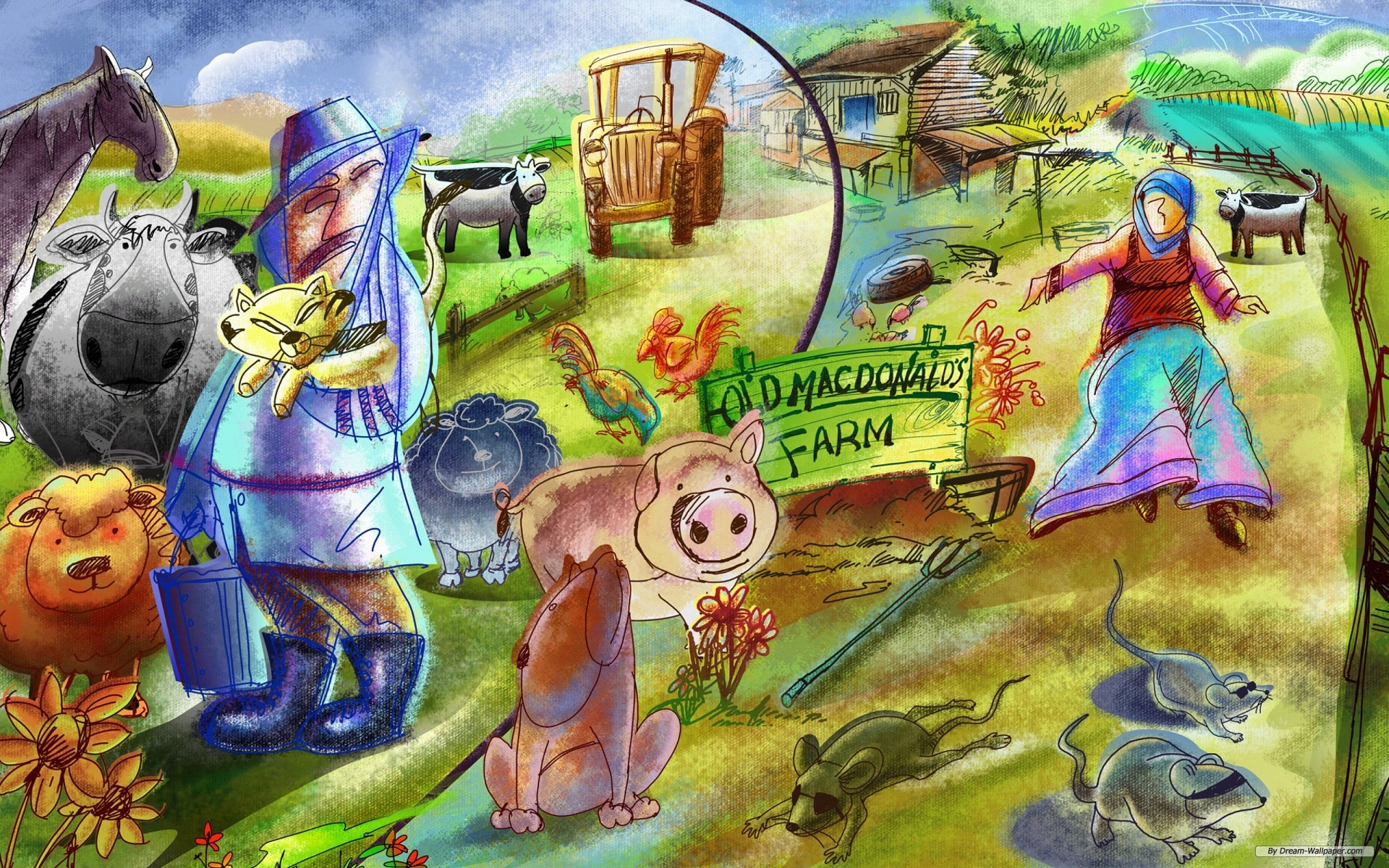 Farm Animals Paintings Watercolor