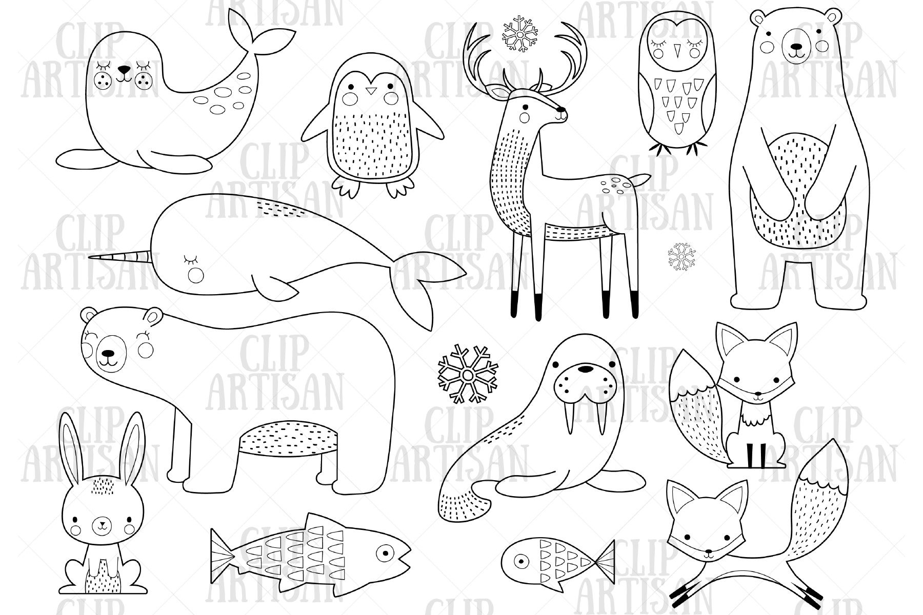 cda9eff991ac839b93e641c6c d arctic animals clipart winter animals digital stamp 1800 1200