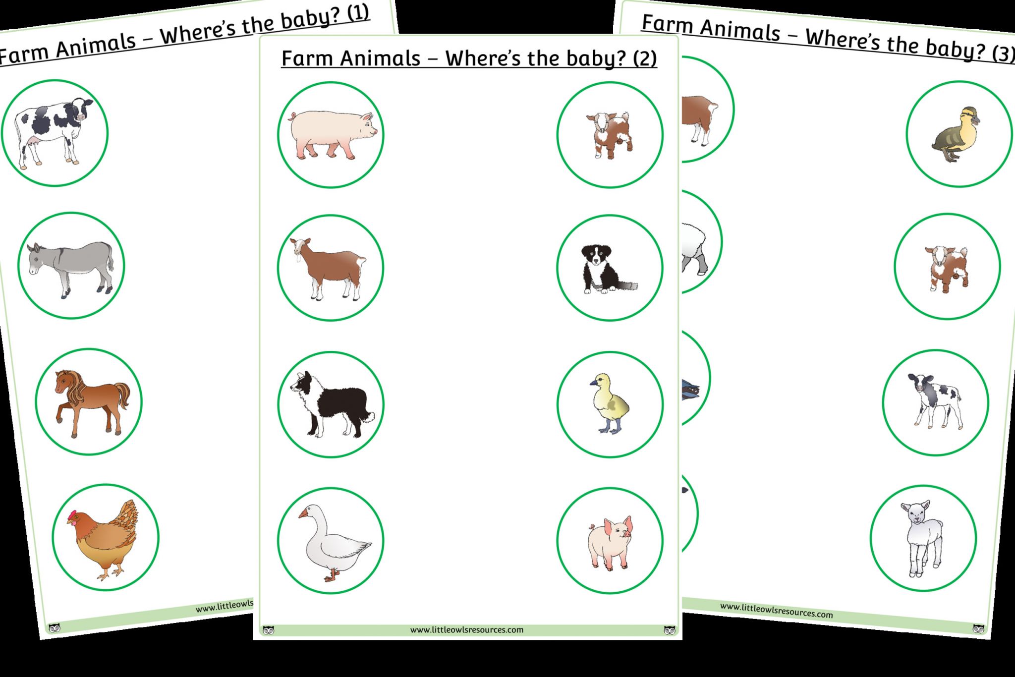 match the farm animals to their babies
