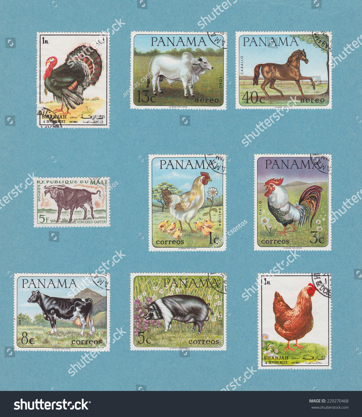 stock photo retro farm animals postage stamps from different countries