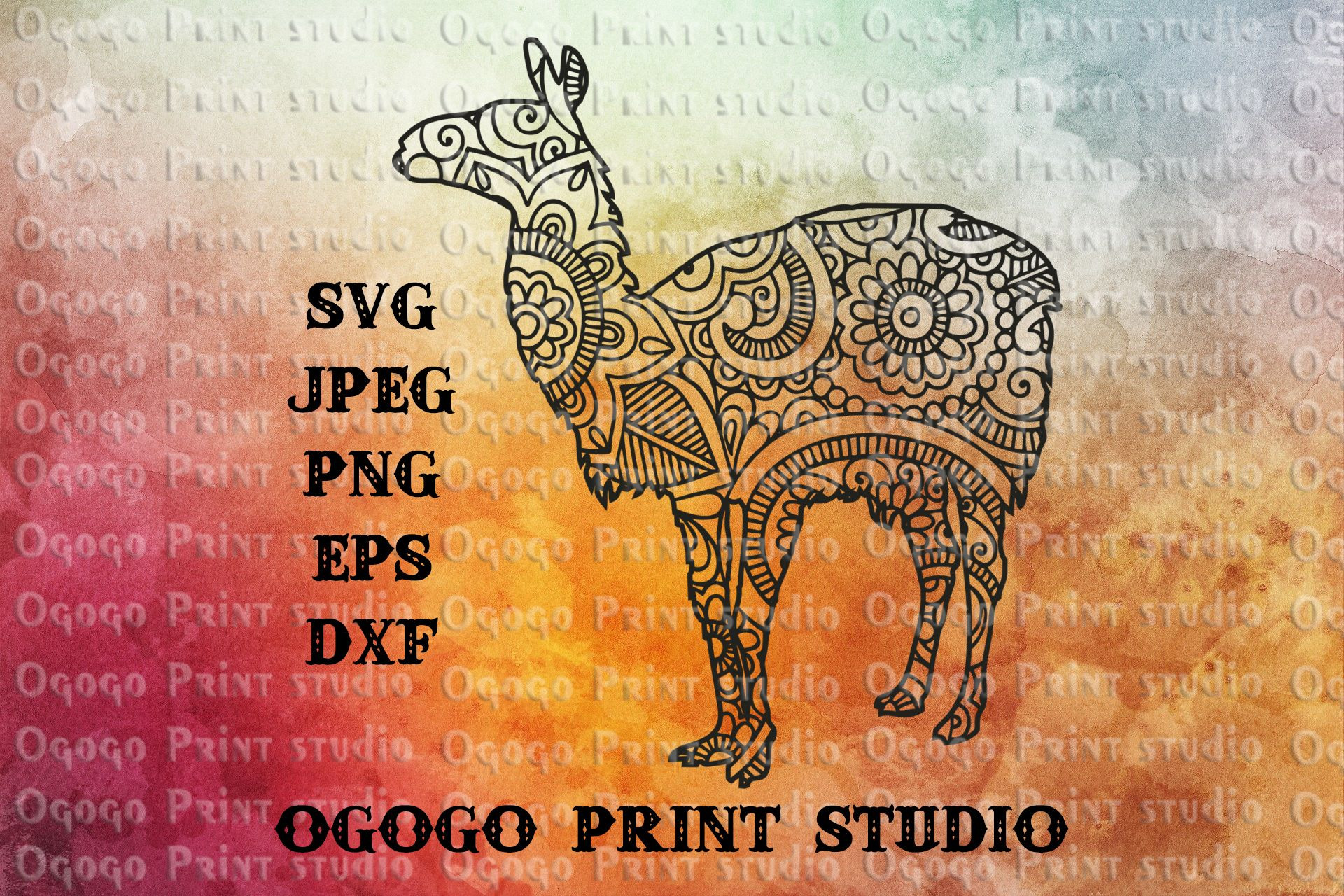 full orange llama printable llama svg zentangle svg mandala svg animal svg mama llama