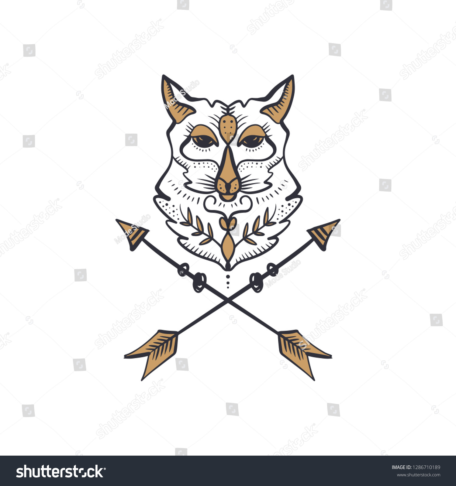 stock vector arrows label beautiful totem wolf or fox boho hippie illustration for sketches of tattoos