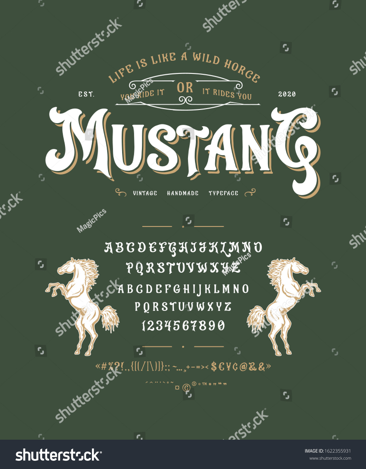 stock vector font mustang craft retro vintage typeface design graphic display alphabet uppercase and