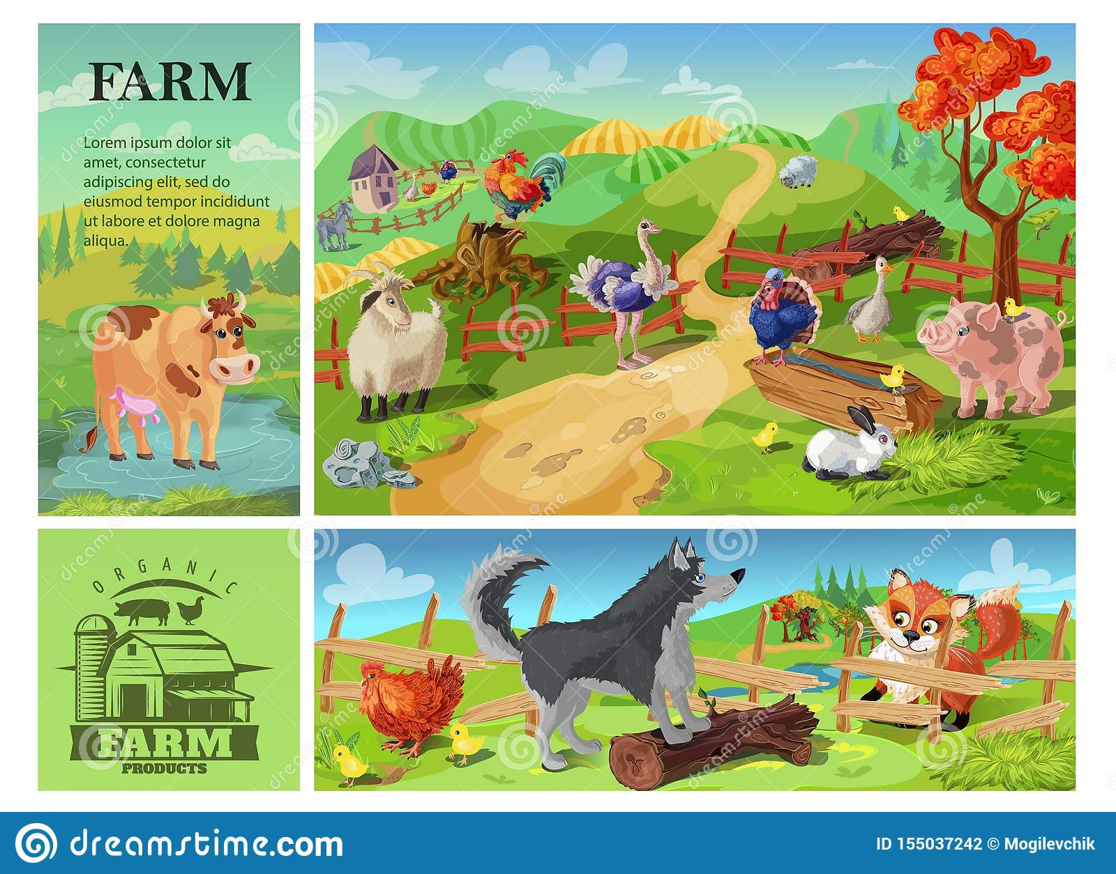Farm Animals Vector Cartoon