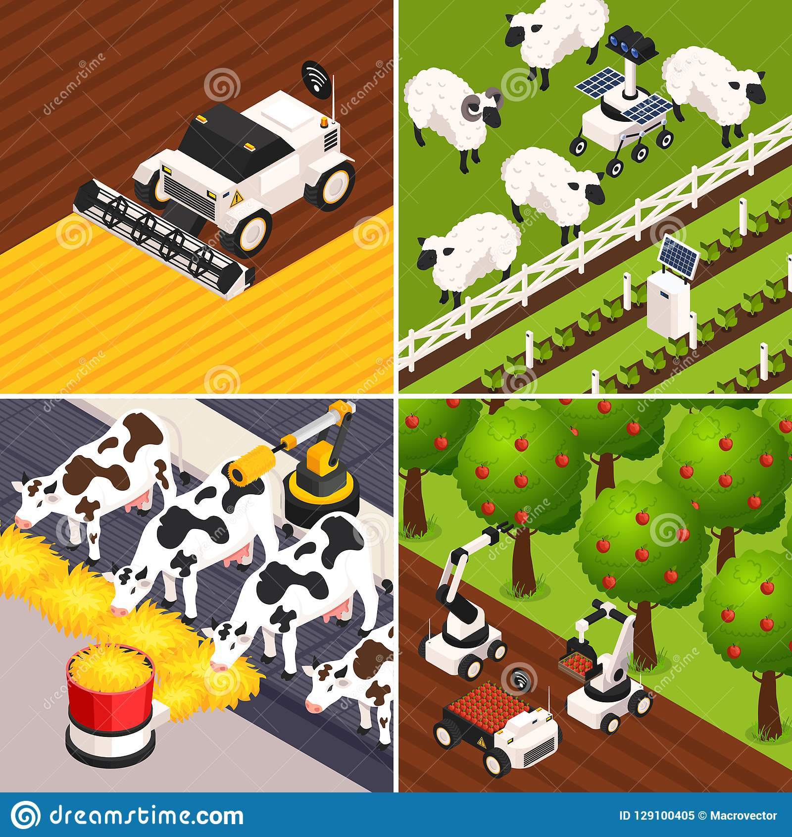 smart farm concept icons set animals isometric isolated vector illustration