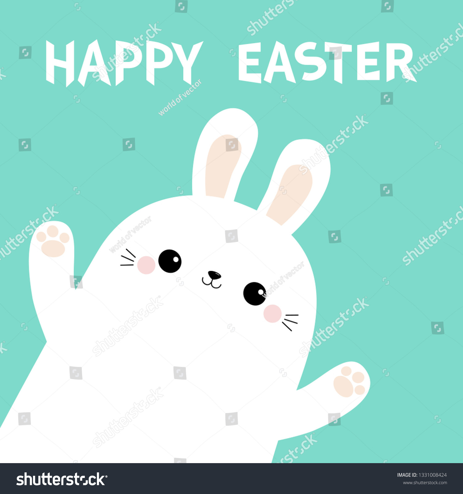 stock vector happy easter rabbit bunny head face in the corner waving paw print hand cute cartoon kawaii