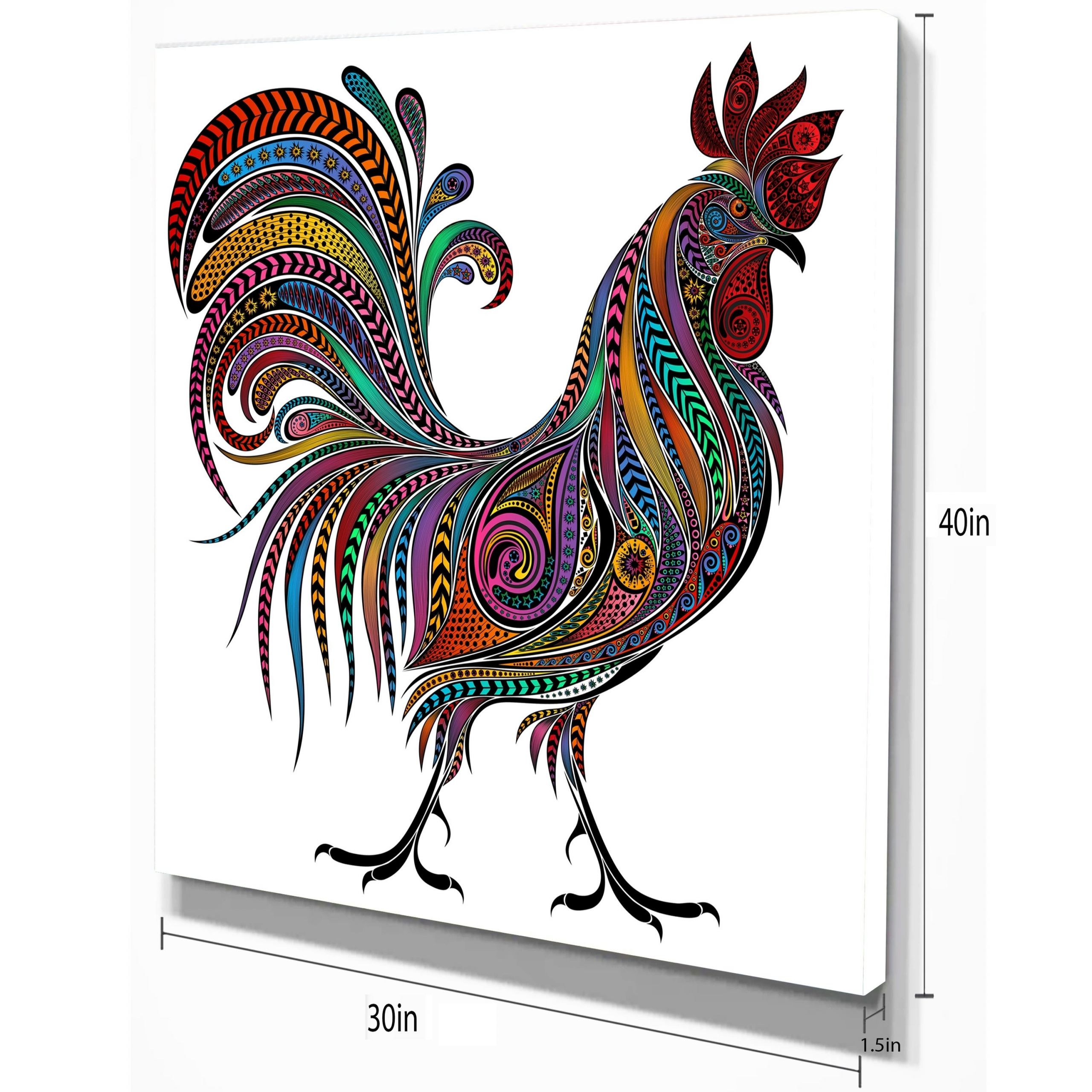 Designart 2017 Colored Patterns Rooster Farmhouse Animal Painting Print on Wrapped Canvas ae5e9061 d212 4ed7 8467 b74ca3eea60b
