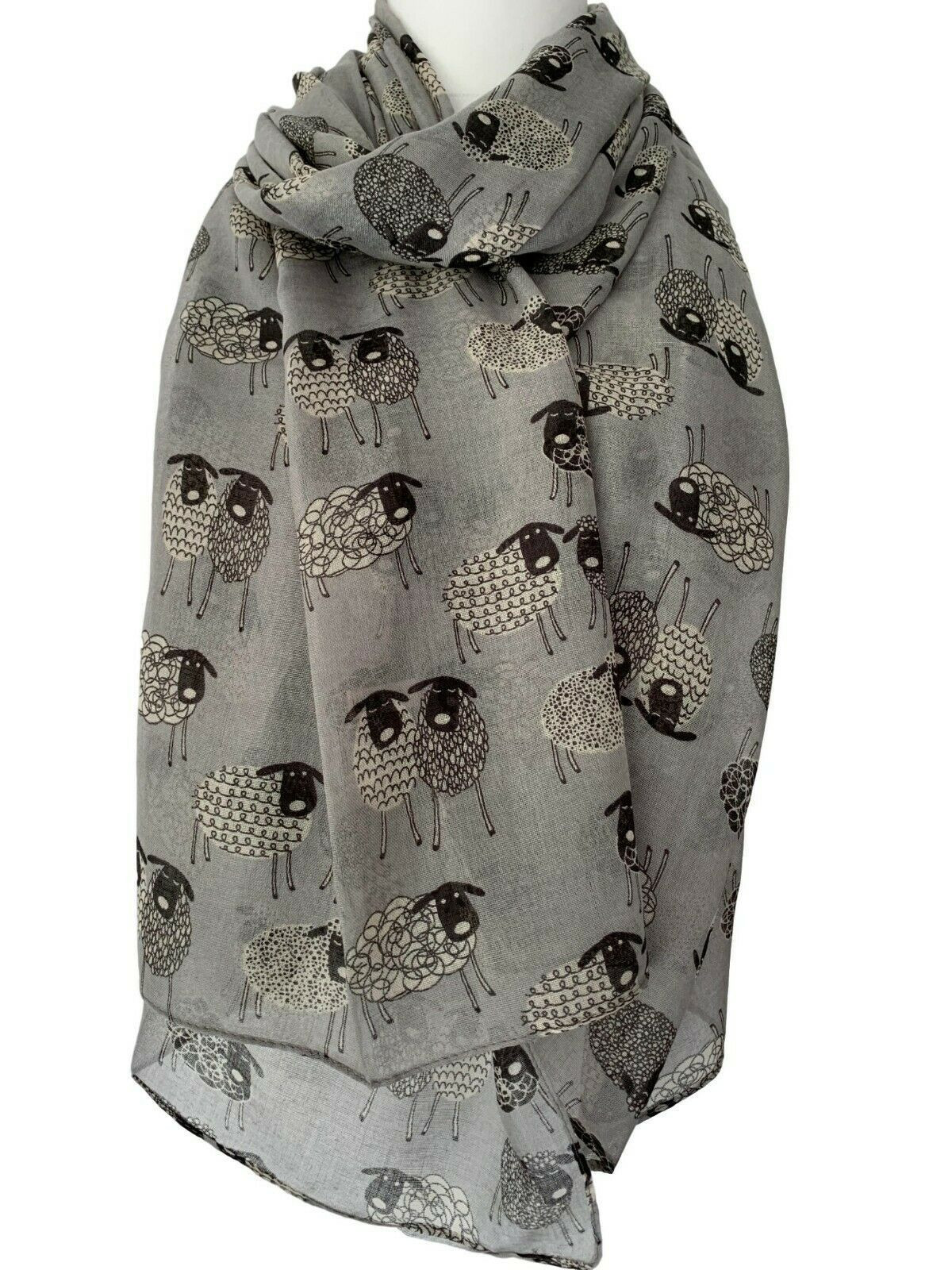 sheep scarf la s grey wrap black white lamb shawl lambs ewe cute farm animal print 4487 p